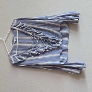 COPY - American Eagle Outfitters Light blue and white long sleeve ruffle blouse